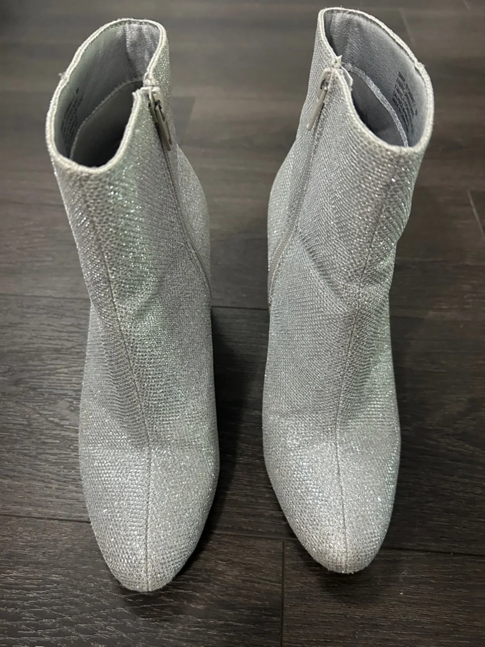 Madden Girl Silver Glitter Block Heel Ankle Boots